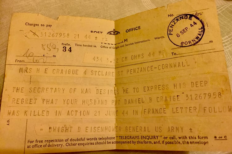 A telegram confirming Daniel's death, dated September 6, 1944