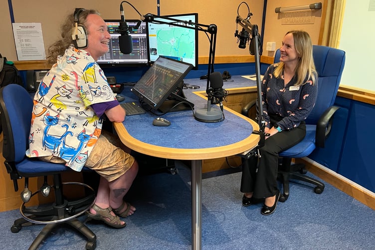 Daniel Griffiths (left), presenter of CHBN's Community Help Show, with Ele Buckley from the RCH Volunteers Office. (Picture: CHBN)