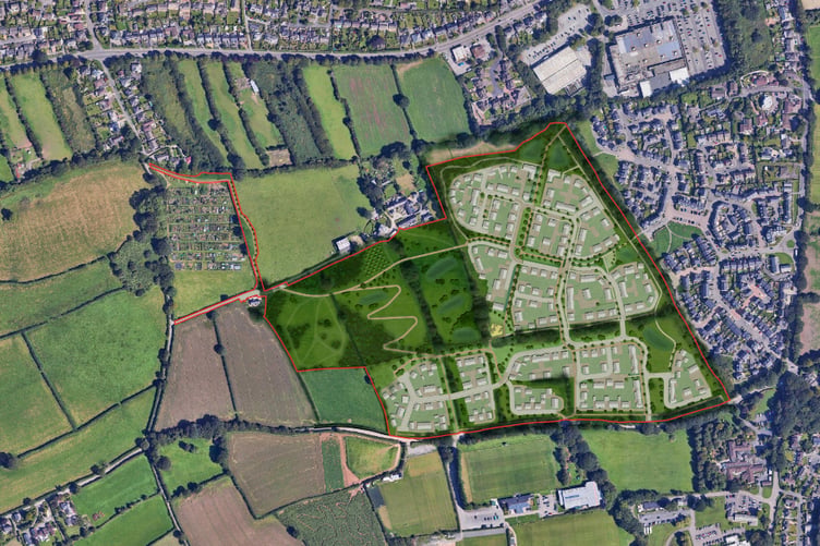 A plan showing where the estate would be developed on the outskirts of St Austell.