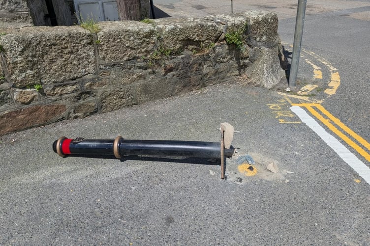 Bollards and parking restriction signs have been removed during the latest incident in Newlyn (Pic: Submitted)