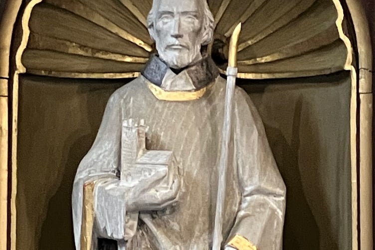 Statue of St Samson at Truro Cathedral - his saint's day is July 28