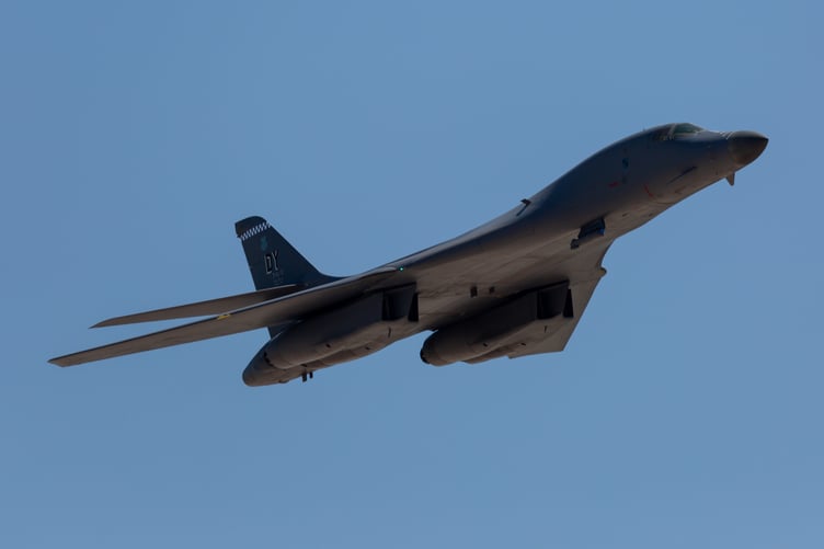 A US B-1 bomber similar to this one was spotted over the South East Cornwall coastline