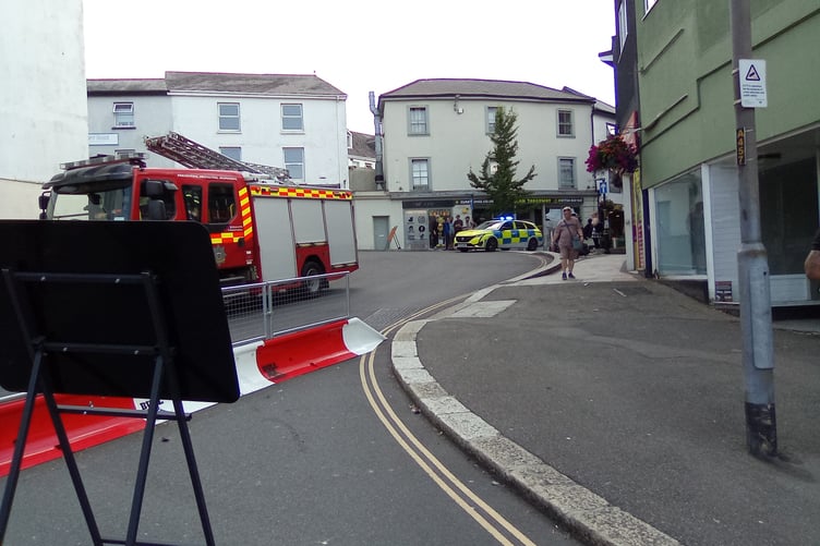 Emergency services at the scene in the centre of St Austell.