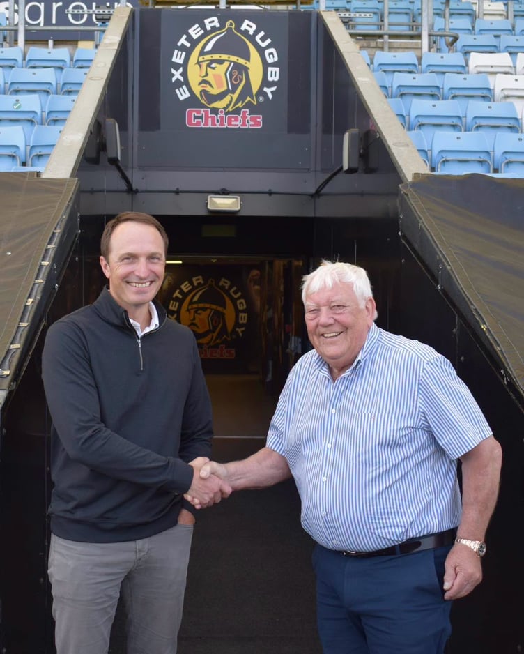 Ryan Caswell, chief executive of Cannae Holdings, alongside long-term Exeter Chiefs chief executive Tony Rowe (Picture: Exeter Chiefs)