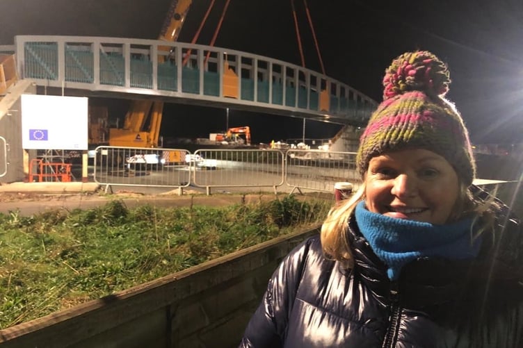 Cornwall councillor Dulcie Tudor was present while the new Chiverton bridge was lifted into place over the A30 (Pic: Dulcie Tudor)