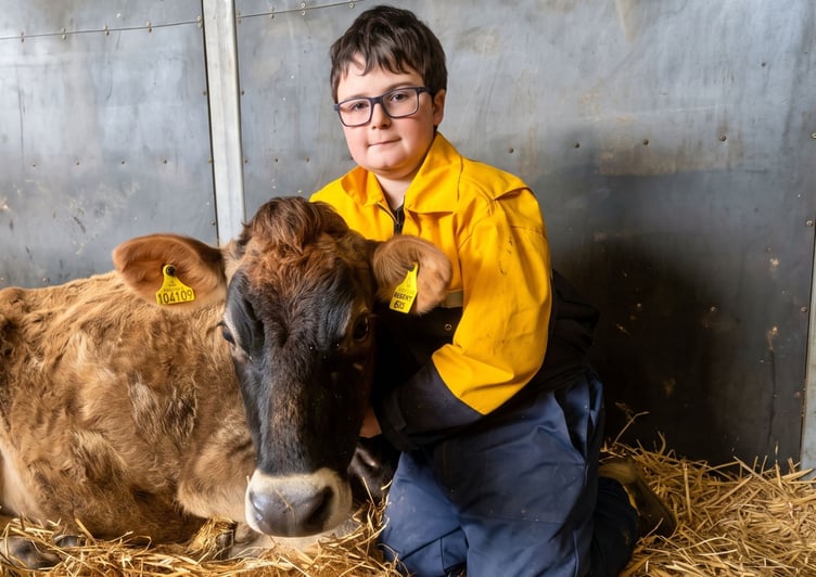 Farmer Charlie Sawle, 13, with Jersey cow Clare