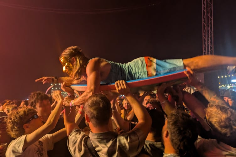 Cornish drum and bass collective Jam & Meme went crowd surfing during their set on the Mordros stage (Picture: Warren Wilkins)