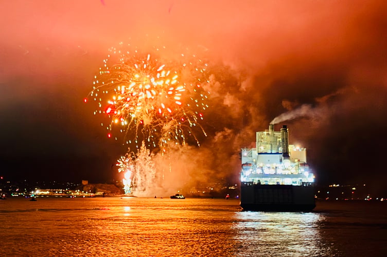 Passengers on the departing Brittany Ferry got a brilliant view of the British Fireworks Championships in Plymouth