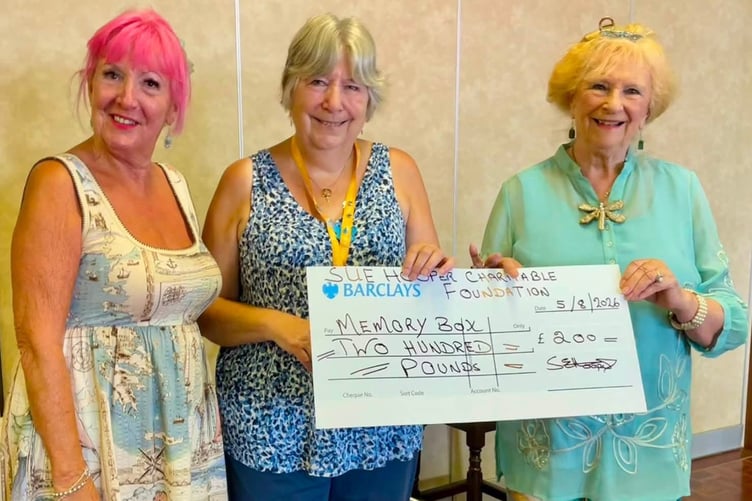 Theresa Stevens, Rose Edwards (lead volunteer for Saltash Memory Box) and Sue Hooper MBE (chair of the Sue Hooper Charitable Foundation)