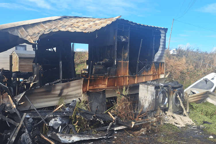 The static caravan has been gutted by the flames