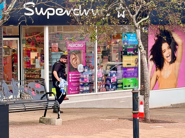 Police on the scene at the Saltash Superdrug store following the latest break-in during the early hours of Tuesday, September 22
