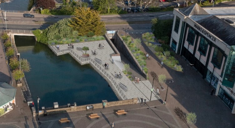 The public realm of Lemon Quay is proposed to be enhanced with new tree planting, soft and hard landscaping, and improved street furniture that are all designed to encourage greater use of this valuable space. The tree planting will include benches and landscaping that give the public opportunities to sit, relax and play. The landscaping is proposed to encourage better visibility and connection to Truro River and enhance the existing design of Lemon Quay. The subway entrance onto Lemon Quay is proposed to be widened to improve accessibility and the visibility of the river, with enhanced lighting to create a more inviting public realm.