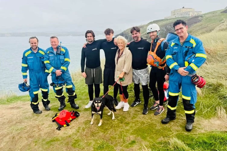 Diane Bogle, the owner of Pip, all smiles after being reunited with her beloved dog (Picture: Newquay Coastguard Search and Rescue Team)