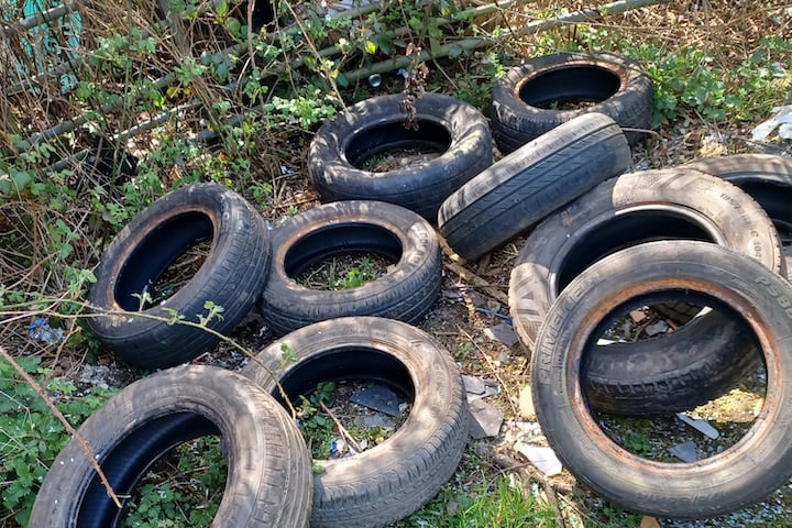 Some of the tyres dumped in Minorca Lane at Bugle in Cornwall. (Picture: Cornwall Council)