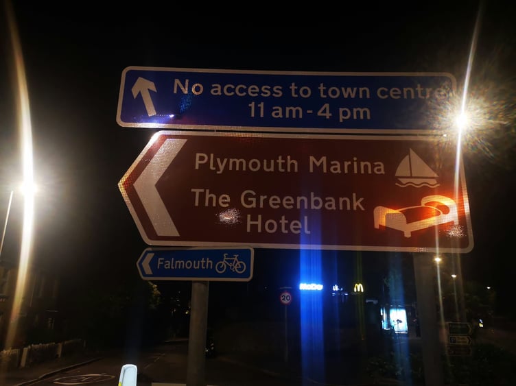 Plymouth road sign in Falmouth