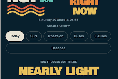 The app includes information on live swell, wind and tide