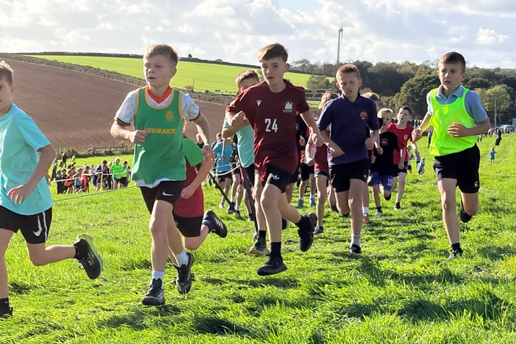 Off and running, these Year 5/6 Boys are setting the pace in the East Cornwall Schools Cross Country Series