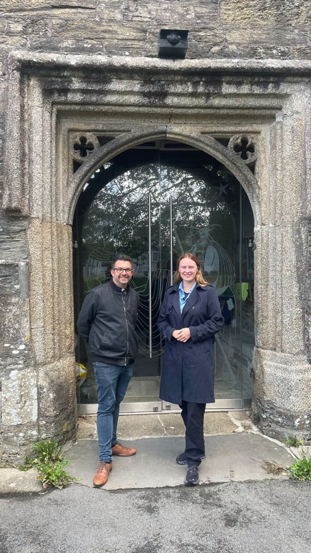 MP for South East Cornwall (Labour) Anna Gelderd at St Martin's Church with Rev Mark Wade