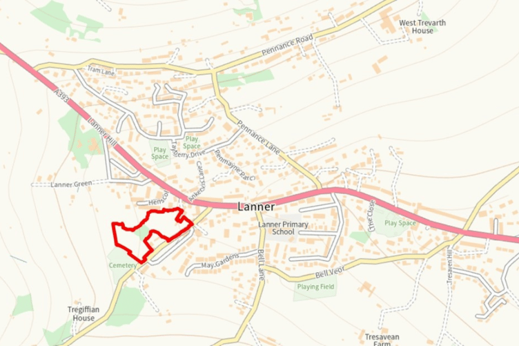 Where the development of 42 homes and a community car park would sit in relation to the rest of Lanner